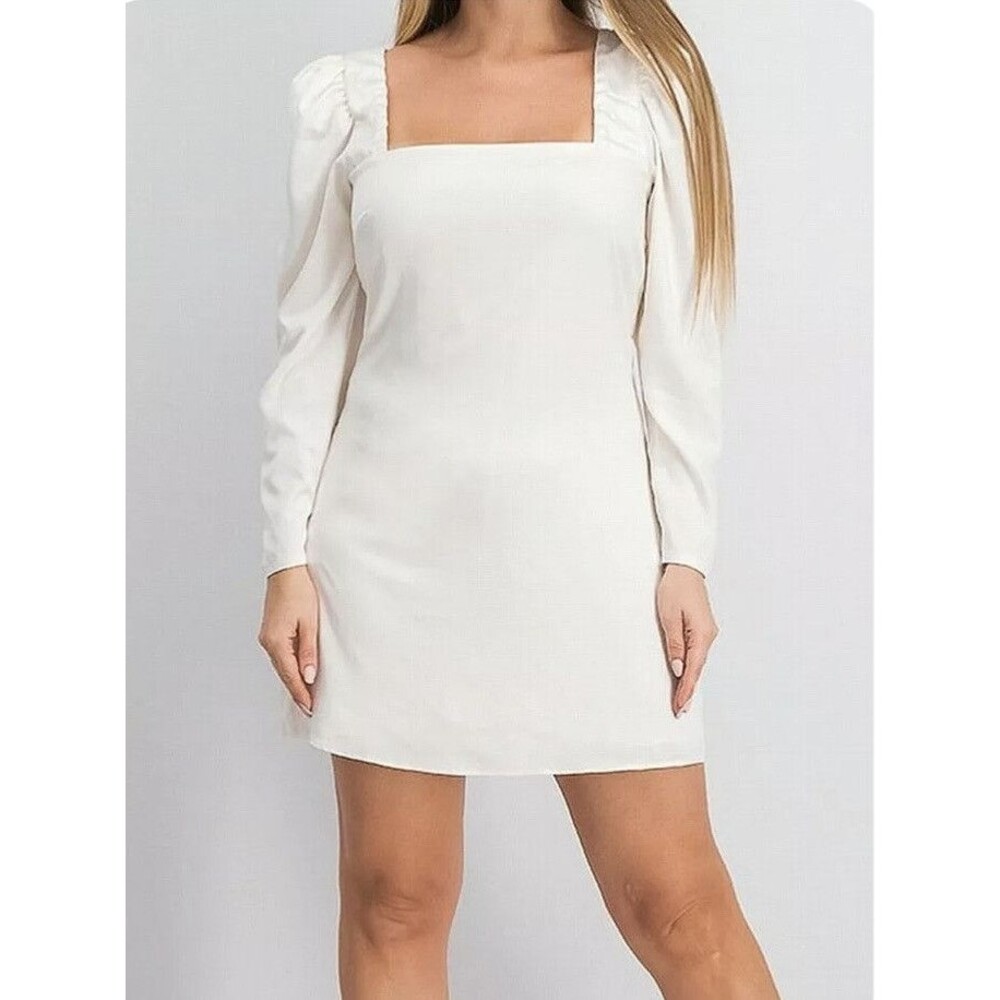 Danielle Bernstein Dress Womens Medium White Mini Puff Sleeve Sheath‎ Short
